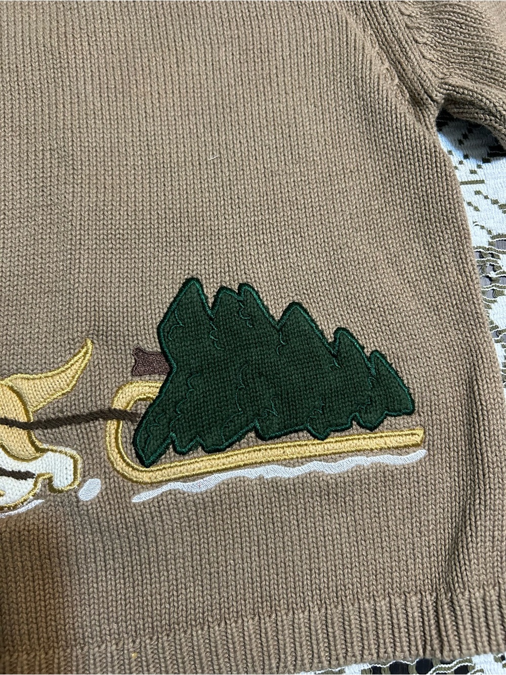 Kids Tan Crewneck Sweater with Dog & Forest Appliqué - Picture 9 of 10